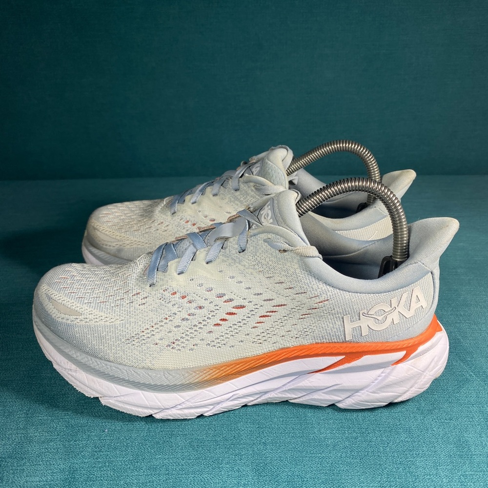 Hoka Athletic Shoes in Light Gray and Orange